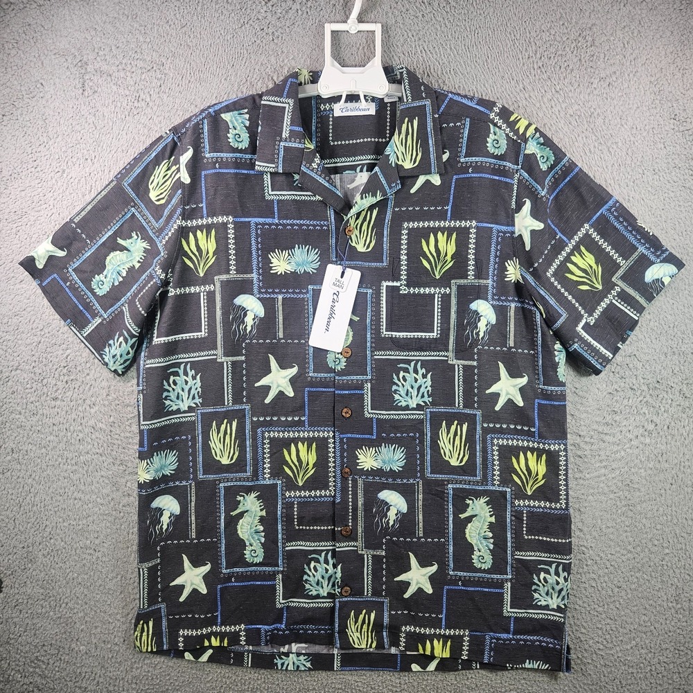 NEW Roundtree & Yorke Caribbean Summer Shirt Men XLT Tall Seashell Green Gray